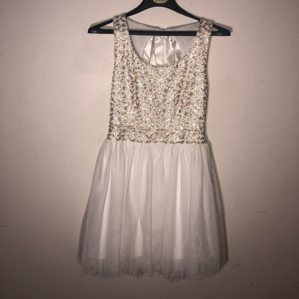 White and gold semi-formal dress